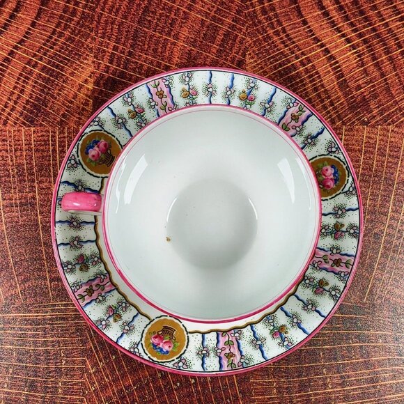 RARE Vintage Aynsley England Teacup Saucer Set Pink Floral Bone China  Art Deco - Picture 5 of 8